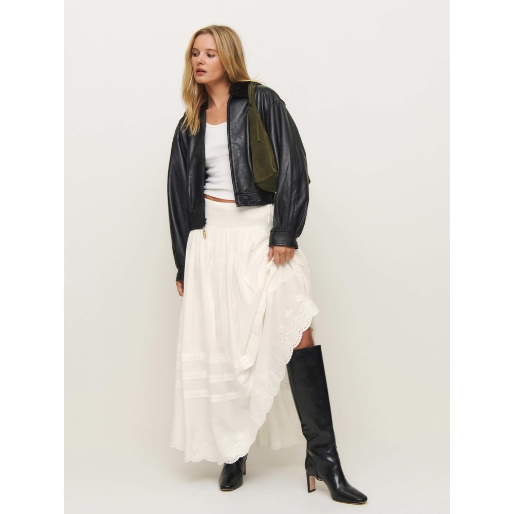 Reformation Aura Maxi Skirt Sz S White Eyelet Lace Trim Prairie Coastal Cowgirl - Picture 3 of 12